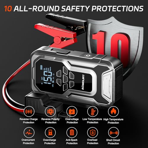 Acmount 7000A Jump Starter with Air Compressor, Car Battery Jump Starter (All Gas/10.0L Diesel), 150PSI Tire Inflator, 12V Jumper Pack with LED Display & Jumper Cables, Portable Air Pump