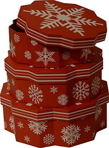 Christmas Gift Boxes; Snowflake shape, set of 3 different sizes, new 2016 design (Red)