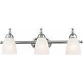 Globe Electric 50783 23" 3-Light Vanity Light, Satin Nickel, Alabaster Glass Shades, Beauty Room Accessories, Bathroom Lights