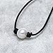 Single Cultured Freshwater Pearl Choker Necklace Handmade Genuine Leather One Bead Jewelry for Women 16'' Black