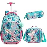 Suitcase Set 4PCs Kids Rolling Backpack Set - Cute Cat Sequin Wheeled Bookbag For Girls (Pink) Lunch & Pen Bag Kids Suitcase - View #5
