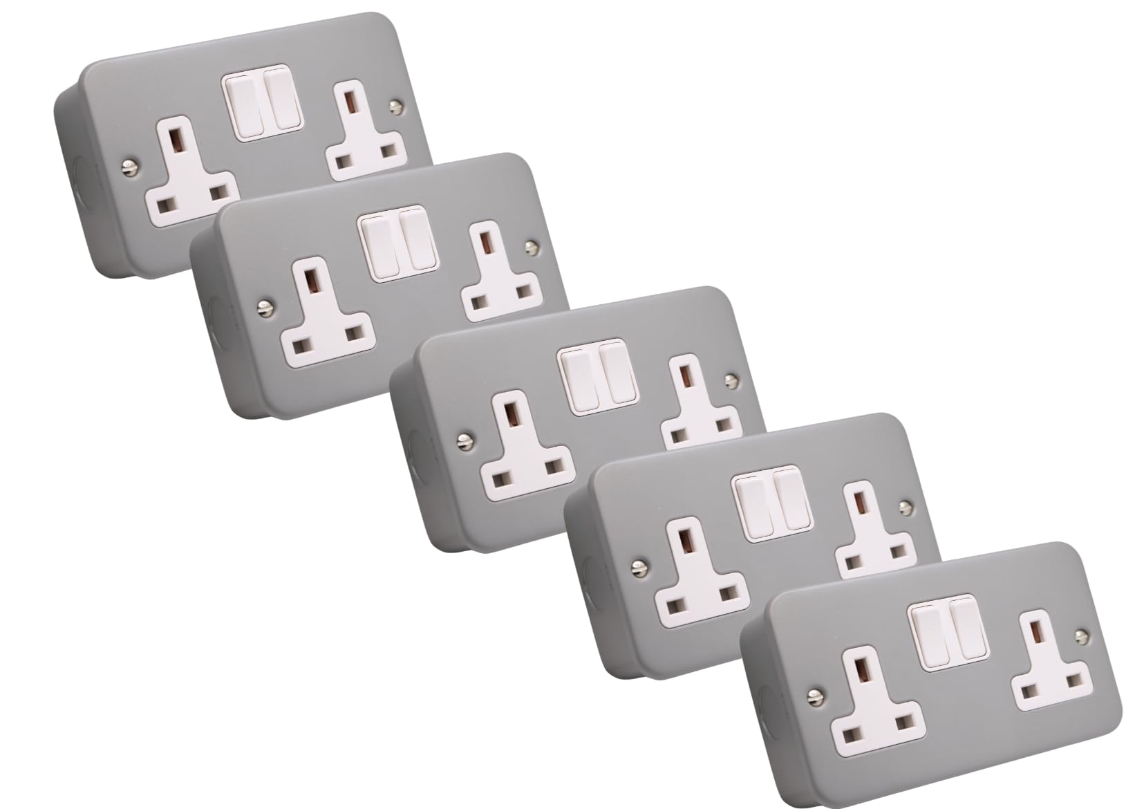 SHPELEC® 13A Premium Switched Metal Clad Double Sockets 2 Gang BS Standard - Available in 1, 2, and 3 Pack Variations (5)