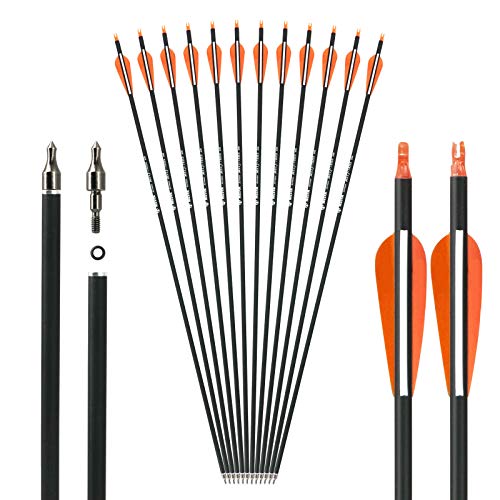 Musen 28"/30" Carbon Archery Arrows, Shaft Spine 500 with Removable