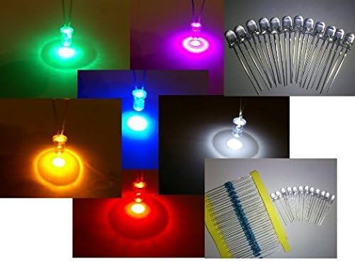 5mm Assorted Clear LED with LOTS of 1/4 W Resistors (6 Colors Assorted by GadgetMe Brands