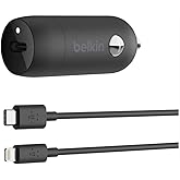 Belkin USB-C Car Charger 18W W/ 4Ft USB-C to Lightning Cable (iPhone Fast Charger for iPhone 11, Pro, Max, XS, Max, XR, X, 8,