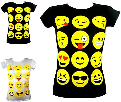 Kids Girls T-Shirts Leggings Emoji Emoticons Pants Smile Happy Faces Short Sleeve Tops 7-13 Years