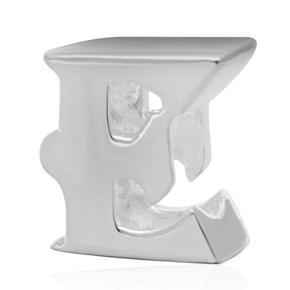 925 Sterling Silver Beads Alphabet Charms Letter Initial E Charm Anniversary Charm Words Charm fits Pandora Charms Bracelet (E)