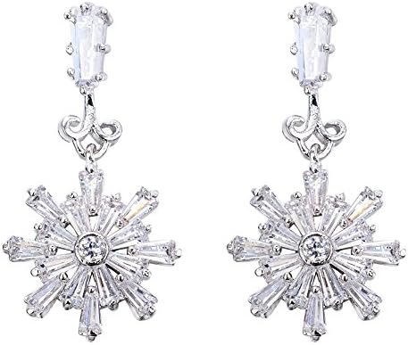 Adeser Jewelry Colorful Dangle Earrings Pure snowflake shape Steering wheel Stainless Steel Red Purple Champagne Black White Zircon, Best Gift For Girls Birthday (White)