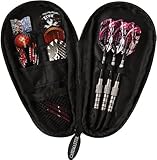 Casemaster Quiver Black Dart Case Flat Profile Holds 3 Steel Tip or Soft Tip Darts with 6 Slim Pockets for Accessories and a Mesh Pocket for Loose Items