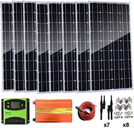 AUECOOR 800 Watt (8pcs 100 Watt) Monocrystalline Solar Panel Kit with 3000W Power Inverter for RV, Boat, Off-Grid 12/24 Volt Battery Systems