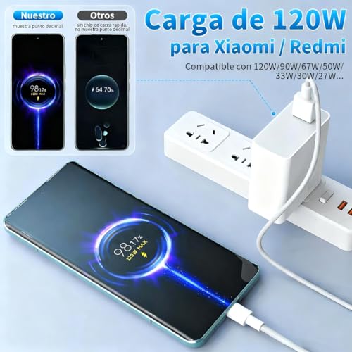 Cargador 120W para Xiaomi Carga Rapida Turbo con 6A Cable USB C 1M, Compatible con Xiaomi 17/15 Ultra/ 15S Pro/ 17/15/ 14/13 Pro/Redmi Turbo 4 Pro/Redmi K90/ K80/ K70/ K60 Pro.Allaceryvva