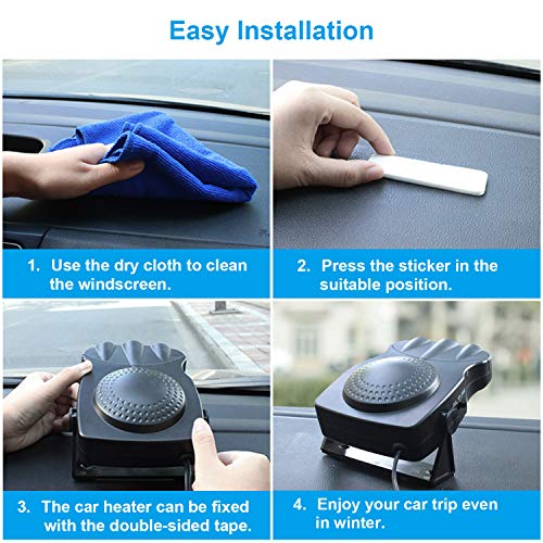 TekkPerry Portable Car Heater, 180°Rotatable Defogger, Fast Heating Car Heater Fan, Vehicle Heat Cooling Fan, 12V 150W 3-Outlet Auto Ceramic Heater with Cigarette Lighter Plug for Car SUV Truck