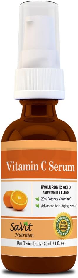 Purest Grade Vitamin C Serum ~ 20% Potency with Hyaluronic Acid, Amino Acid Complex, Vitamins C & E and More- Recommended Formula ~ Anti - Aging Serum ~ Skin Restoring Supplement ~ Anti-Aging Skin Care ~ Skin Rejuvenating ~ Cell Renewal ~ Skin Hydration ~ Popular and Powerful Anti-Oxidant Leaves Your Skin Radiant and Youthful ~ SaVit Nutrition Guaranteed Results