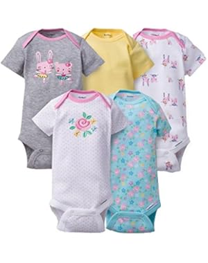 Baby Girls 5 Pack Variety Bodysuits (Newborn, Bunny)
