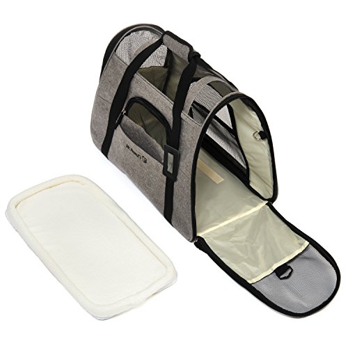 Mr. Peanut's Airline Approved Soft Sided Pet Carrier, Two-Tone Luxury Travel Tote with Fleece Bedding,, Under Seat Compatibility, Perfect for Cats and Small Dogs (Medium, Charcoal Ash) - Thumbnail 6
