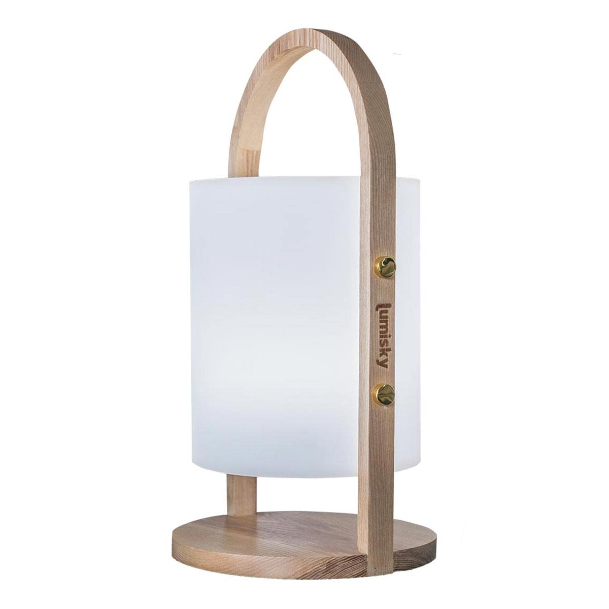 Lumisky Lanterne lumière blanche de jardin avec anse en bois sans fil sur batterie WOODY à LED Polyéthylène rotomoulé, ∅19xH37 cm