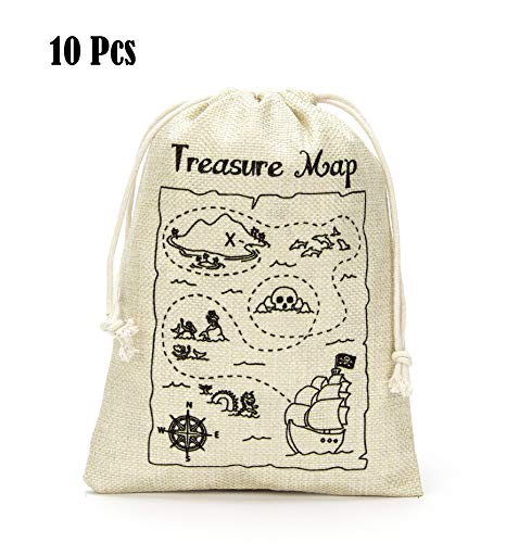 Treasure Map Gift Bags- Treasure Hunt Bags for Kid's Pirate Theme Party- Set of 10