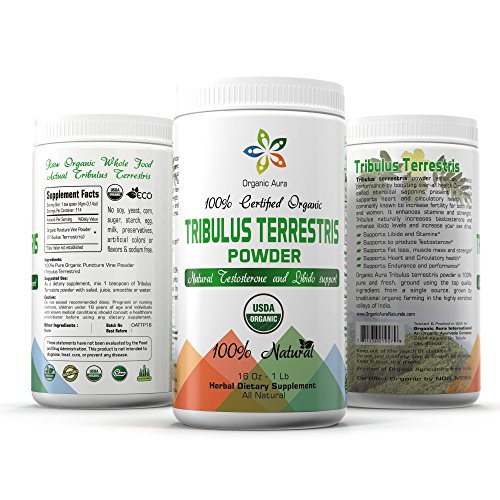 Certified Organic Tribulus Terrestris Powder 16Oz - 1Lb. Natural Men and Women Health Support. USDA Certified. Raw Superfood. 100% Natural Herbal Supplement. No GMO. Gluten Free.