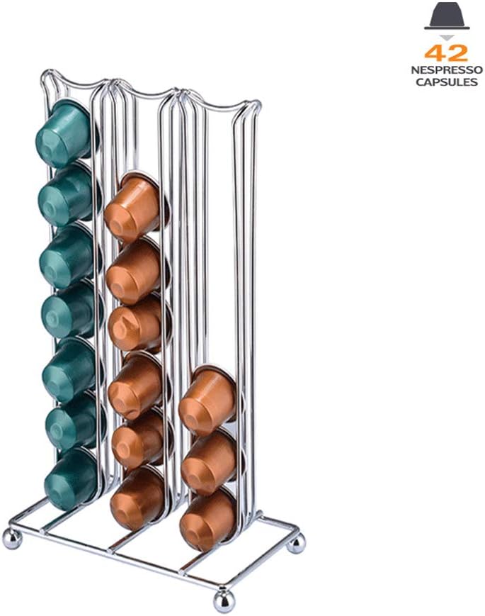Nespresso Coffee Capsule Rack Holder - Holds 42 Capsules Original Line Elegant and Modern Stable Chrome Finish. for Citiz,Nespresso Pixie & Latissima Machines (Nespresso-42)