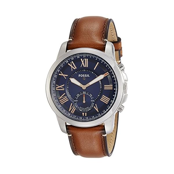 fossil q men's grant stainless steel and leather hybrid smartwatch
