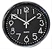 Wall Clock Silent Black with Silver Chrome Non-ticking Sweep Large Modern Style Decorative Executive Quartz 12