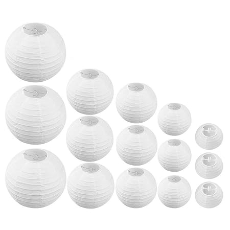 Kbnian 15 Stück Papier Laterne Lampions Rund Lampenschirm für Hochzeit, Geburtstag, Babyzimmer und Feier, 5 Größen