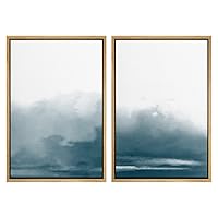 SIGNWIN Framed Wall Art Print Set Blue and Gray Tones on White Background Watercolor Abstract Zen Digital Art Modern Art Contemporary for Living Room, Bedroom, Office - 16