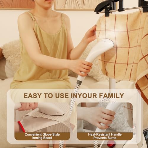 Garment Steamer Standing for Clothes, STANEW 2000w 2.5 L Water Tank with Garment Hanger and Height Adjustable Ironing Board, Steam Iron 8 Second Heating Time, 43 G/Min, 11 Steam Settings for Crease