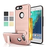 Google Pixel Case, AnoKe [Credit Card Slots Holder][Not Wallet] Kickstand Hard Plastic PC TPU Soft Hybrid Shockproof Heavy Duty Protective Holster For Google Pixel KC1 Rose Gold