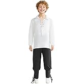 Boys Medieval Renaissance Pirate Pants Shirt Set Kids Viking Costume for Halloween Party Cosplay