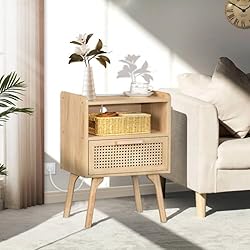 Lerliuo Rattan Nightstands Set of 2 with Charging