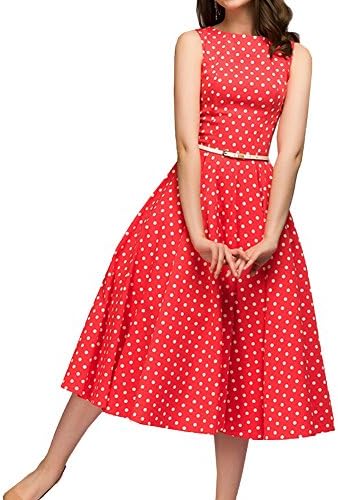 Aishow Women's Vintage Dress Sleeveless O-Neck Party Cocktail Dress (Red, XL)
