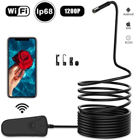 Buywell WiFi Endoscope,Snake Camera,Endoscope for iOS&Android,Borescope Waterproof IP68 Inspection Camera with Hook Magnet Side View Mirror,Carrying Case Bag,Black 16.5Ft