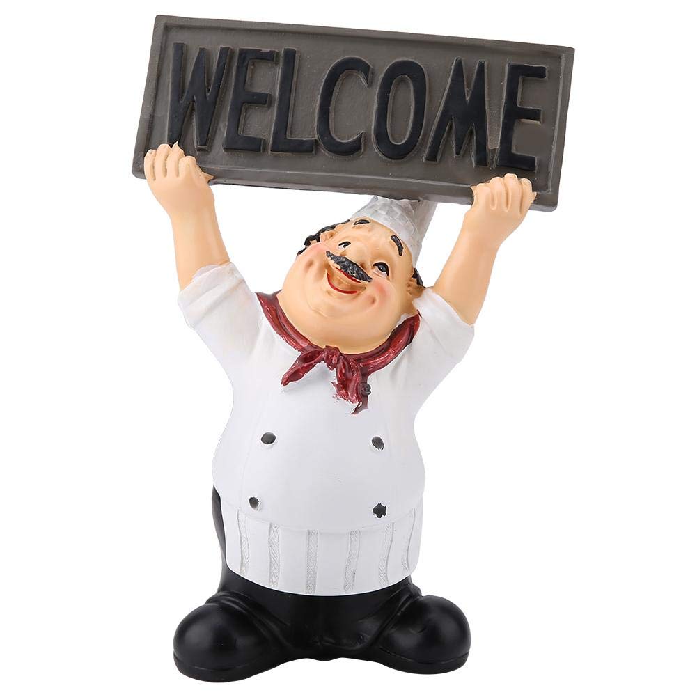 Hakeeta Chef Figurine Resin Decoration American French Italian Kitchen Style with Welcome Chalkboard for Counter Top Restaurant Cafe.