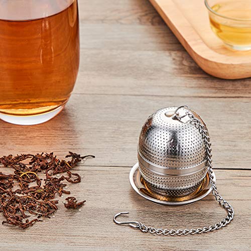 YEOSEN Tea Infuser Ball - Tea Strainer Ball for Loose Leaf Tea, Spice Infuser Stainless Steel Mesh, Fine Threaded Connection, 4.3 inch Chain with Drip Tray