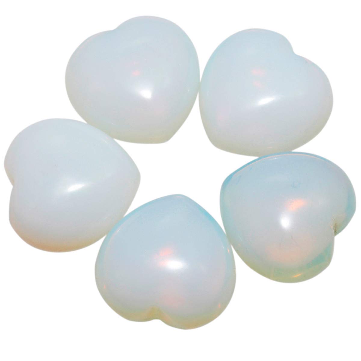 Nupuyai 5pcs Opalite Crystal Heart Love Palm Worry Stone for Chakra Reiki Healing, Carved Stone for Home Decoration 2.5cm — image 1