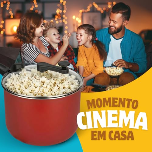Pipoqueira Antiaderente 3,6 Litros Panela De Pipoca 20cm Alumínio Com Tampa de Vidro e Saída de Vapor para Fogão a Gás e Elétrico Modelo Grande