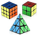 Speed Cube Set, Charlemain Magic Cube Set of 2x2x2 3x3x3 Pyramid Smooth Puzzle Cube Bundle,Puzzle Toys Gifts for Kids and Adult Challenge