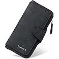INOVERA (LABEL) Women's Vegan Leather Tri-fold Fashion Card Coin Holder Long Wallet (KK24), Black, 7.65L x 3.94B x 1.18H cm, Minimalist