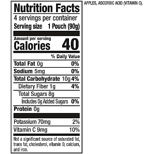 MOTT’S NO SUGAR ADDED APPLESAUCE, 3.2 OZ CLEAR POUCHES, 4 COUNT