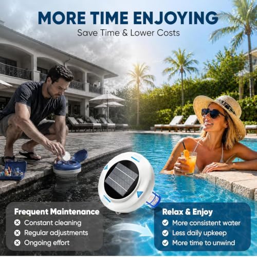 Upgraded Solar Pool Ionizer for Above Ground & Inground Pools Up to 45,000 Gallons – Easy Pool Maintenance with Oversized Solar Panel & Thick Copper Anode