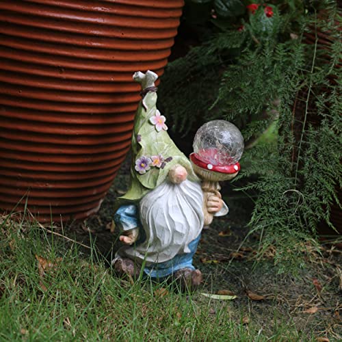Garden Gnomes Statues Outdoor Decor with Solar Lights, Animal Outside Garden Decorations for Yard, Funny Gnome Gifts (Green)