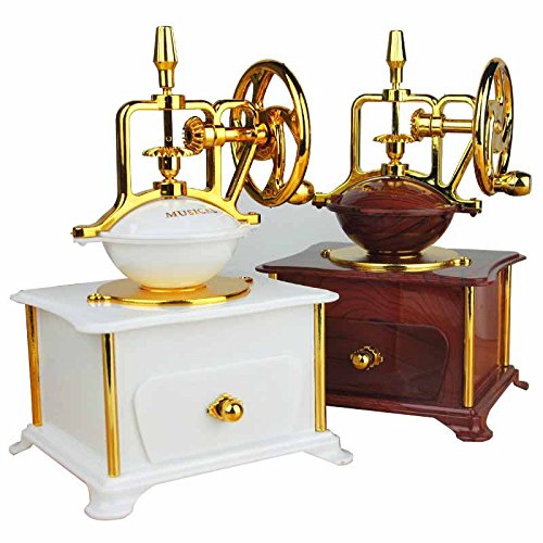 Wind up Music Box Vintage Look Music Box With Jewelry Box - Table Desk Decoration and Gift (Coffee Machine, White)