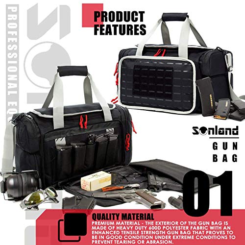 SUNLAND Range Bag Handgun Pistol Shooting Range Duffle Bag Padded Large Gun Bag Ammo Accessories and Hunting (Blk/Grey)
