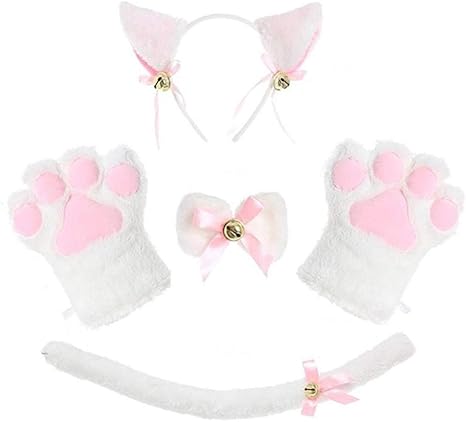 Amazon Heitign 猫コスプレ衣装 猫耳カチューシャ猫尾猫足手袋ベルチョーカー猫コスプレ 衣装アクセサリーキットアニメ仮装パーティーハロウィン猫衣装 白 コスプレ 仮装 通販