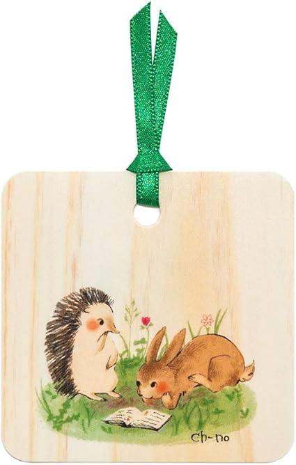 Amazon Shiorifan ヒノキのイラスト栞 国産ヒノキの薄板使用 Rabbit And Hedgehog 正方形 しおり 文房具 オフィス用品