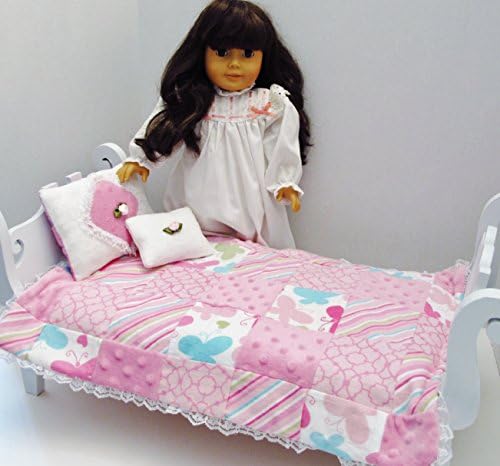 REVERSIBLE COMFORTER 3 pc SET FIT AMERICAN GIRL &amp; OTHER 18" DOLL BEDDING QUILT BLANKET PILLOW ROSE BUD