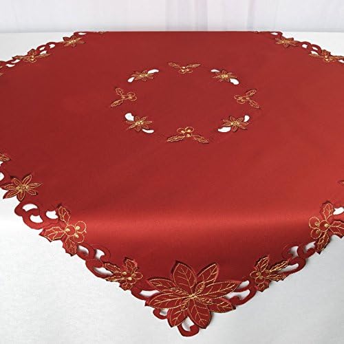 'Impressive Series "Christmas Magic To Tablecloth 85 x 85 cm/Table Runner 40 cm x 90 cm – wonderful satin weave with Poinsettias and breakthrough Effects – Cutwork Brand Quality – Stylish and Elegant – A Decoration on any table – From the Kamaca Shop, Polyester, rot/ gold, Mitteldecke ca. 85 cm x 85 cm