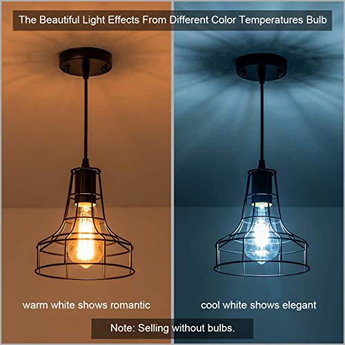 Nieadu 7” Industrial Pendant Light with Metal Cage Adjustable Cords