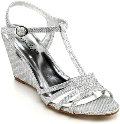 Bonnibel Womens Flosa-1 Glitter T Strap Wedge Dress Sandals